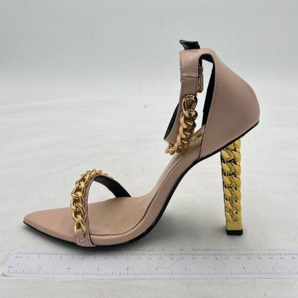 FYS Beige Sexy Golden Metal Chunky High Heel Chains Decor Open Toe Dressy Sandal - Picture 2 of 8